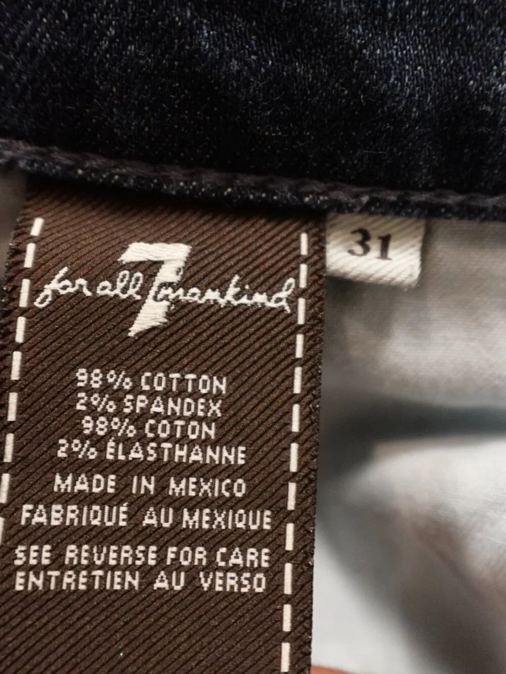 7‎ For All Mankind Slimmy Jeans Men’s 31 Dark Wash Straight Stretch Denim